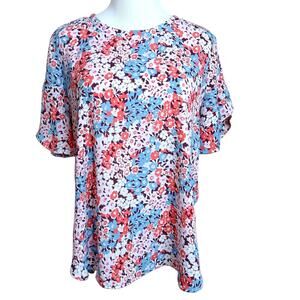 Loft Top Blouse M Pretty Floral Short Sleeves Flutter High Low Flowy Career Work